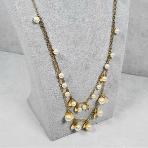 Designer J.Crew Gold-Tone Faux Pearl Double Strand Link Chain Necklace